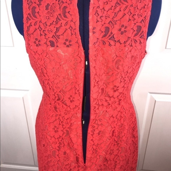J. Crew factory 12 orange lace overlay sleeveless keyhole‎ back pencil dress - Picture 7 of 11
